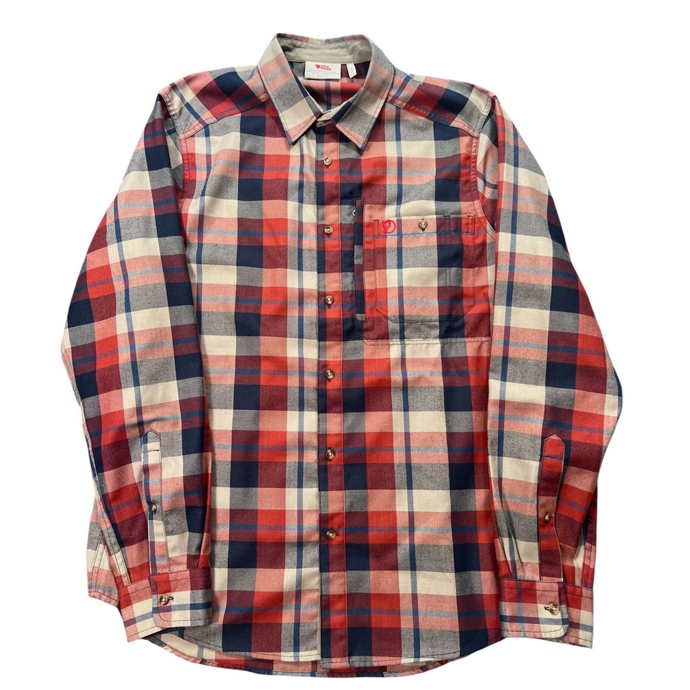 Fjallraven Fjallglim Shirt Men Large Red Plaid Flannel Outdoor Hiking
